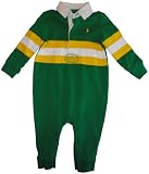 Infant's Ralph Lauren Polo Long Sleeve Baby Romper Green with Yellow and White Stripes Size 6 Months