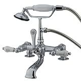Kingston Brass CC208T1 Vintage Leg Tub Filler with Hand Shower and 2-Inch Riser, H&C Porcelain Lever