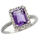 10k White Gold ( 8x6 mm ) Rectangular Amethyst Ring w/ 0.073 Carat Brilliant Cut Diamonds & 1.64 Carats Emerald Cut Stone, 7/16 in. (11mm) wide