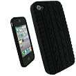 igadgitz Nero Pneumatico Custodia Silicone Skin Case Cover Protezione per Apple iPhone 4 + Protettore schermo