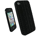 igadgitz Silikon Hülle Etui Case Schutzhülle Tasche in Schwarz mit Reifenprofil-Design für Apple iPhone 4 HD 16gb & 32gb + Display Schutzfolie