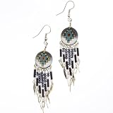 Native American Style Dangling Earrings in White and Black - 2.5