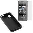 Black Flexible Soft Silicone Skin Case + Clear Reusable LCD Screen Protector for Sprint Samsung SPH-M800 Instinct Cell Phone ~ Bargaincell