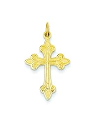 14K Yellow Gold Fleur De Lis Cross Pendant Charm