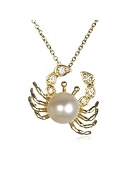 Freshwater Pearl Crab Pendant in Gold Tone-18"