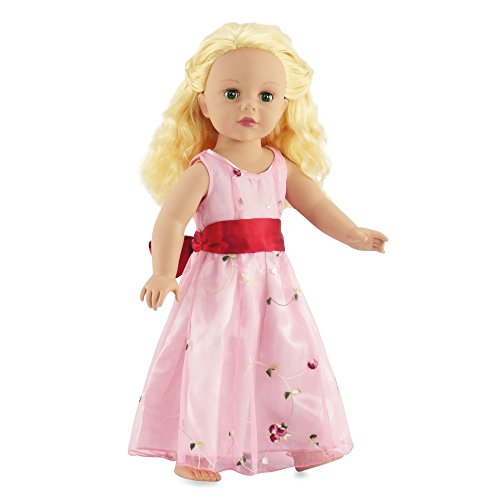 18 Inch Doll Party Dress | Fits American Girl Dolls | Embroidered Bow Fancy Floral Dress
