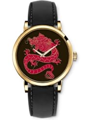 SPRAWL Aanalog Fashion Series Gold Ladies Watches of Genuine Black Leather Strap,Unique Wrist Watch for Women Girls Designed with Red Chinese Dragon