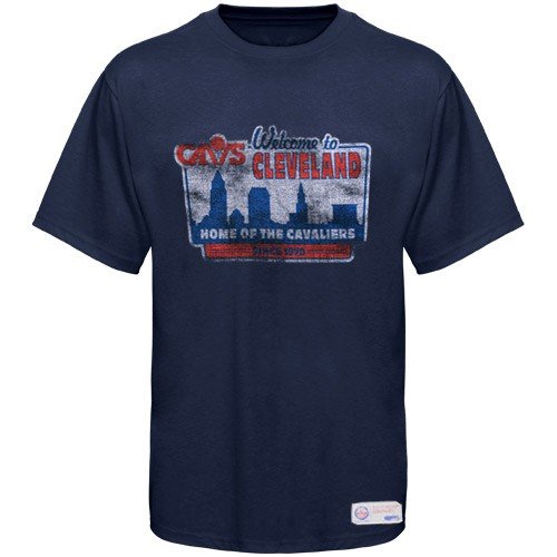 Cheap NBA Sportiqe-ESPN Cleveland Cavaliers Navy Blue Billboard Distressed Premium T-shirt