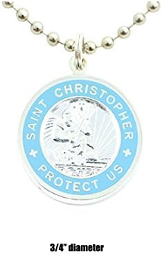 St. Christopher Surf Medal Necklace (Silver/Baby Blue, Medium)