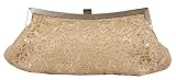 Clutch, Embroidered Flower Desing with Bead, Metal Frame - Evening Bag - Nikki