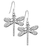 Polish Finish Dragonfly Sterling Silver Dangle Earrings with French Hook Back Findings