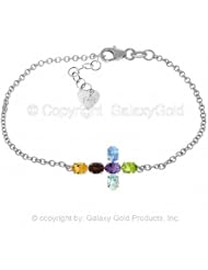Multi Gemstone Cross Bracelet in 14k White Gold