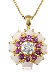 18k Yellow Gold Plated Sterling Silver Opal and Rhodolite Garnet Diamond-Accent Pendant Necklace, 18"