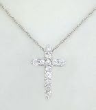 14K White Gold Diamond Cross with 18 Rope Chain
