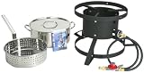 Eastman Outdoors 38082 Stainless Steel Fish Fry Pot with Lid, Basket and 170K BTU Burner