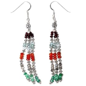 Silver Earrings Dangle & Garnet Crystal Labrodite Carnelian Gemstone for Women 3.5 inches (ers146)