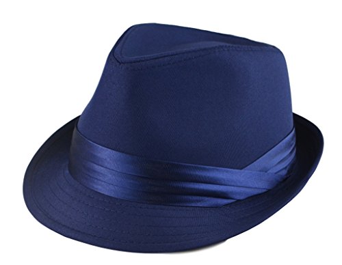 Mens Classic Fedora Plain Basic Solid Trilby Short Brim Hat S/M, L/XL AVL Navy ((S/M ) 22 1/4 in / 7 1/8 / 57cm)