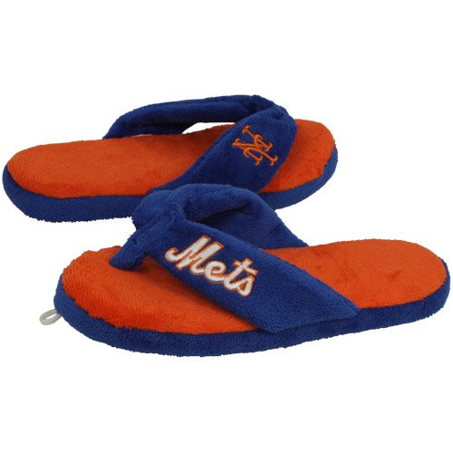New York Mets Royal Blue-Orange Plush Unisex Thong Slippers (Large)