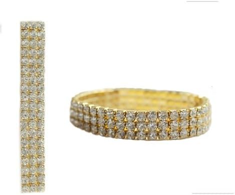 Golden Iced Out 3 Tiered Stretch Bracelet