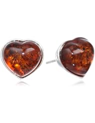 Sterling Silver Honey Amber Heart Earrings