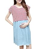（ワボーズ） Waboats おしゃれ マタニティ レディース 妊婦 ママ 授乳口 付き 授乳服 レイヤード 重ね着風 ストライプ　半袖ワンピース 楽ちんワンピ マタニティー 服 レッド XL