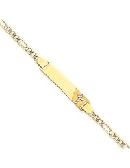 14k Gold Pave Baby ID Figaro w/Cross Bracelet