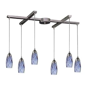 Milan - 6 Light Kitchen Island Pendant Track Lighting Fixture - Brushed Nickel - Blue... by Elk