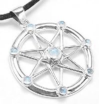 Big Sale Best Cheap Deals Sterling Silver Elven or Faerie Seven Pointed Star Septagram Pendant Necklace with Rainbow Moonstone