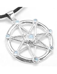 Sterling Silver Elven or Faerie Seven Pointed Star Septagram Pendant Necklace with Rainbow Moonstone