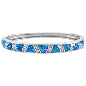 1 4 ( 7 mm ) wide Synthetic Opal Bangle Bracelet w CZ stones by