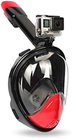 Snorkeling Mask, Yemo 180 Degree Dry Full Face Easy Free Breath Design Breath Anti-Leak Anti-Fog Larger Viewing Area Swimming Mask for Gopro Camera (New Black/Red, L/XL)