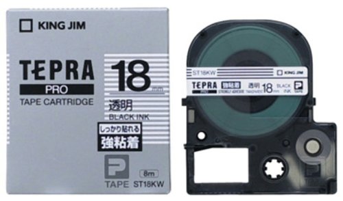 KING JIM テプラPROテープ強粘着タイプ透明/黒字 ST18KW
