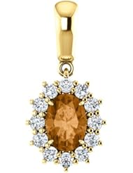 10K Yellow Gold 7.00x5.00mm Oval Cut Bronze Tourmaline and Diamond Pendant -- LIFETIME WARRANTY