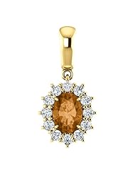 18K Yellow Gold 7.00x5.00mm Oval Cut Bronze Tourmaline and Diamond Pendant -- LIFETIME WARRANTY