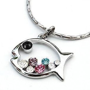 BUYINHOUSE Rainbow Colored Gem Studded Fish Necklace, Lovely Colorful Faux Rhinestone