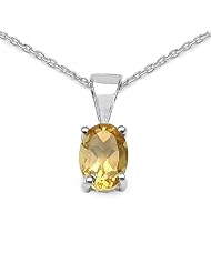 0.85 Carat Genuine Citrine Oval shape 925 Sterling Silver Pendant