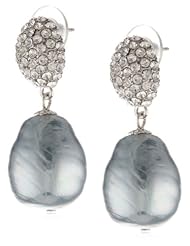 Kenneth Jay Lane Rhinestone Pave Bead Baroque Pearl Drop Earrings