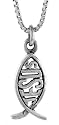 Sterling Silver JESUS Christian Fish Pendant, 9/16 in. (15mm)