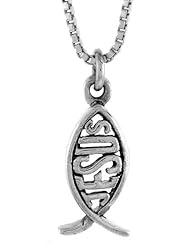 Beautiful! Sterling Silver Small Jesus Christian Fish with/sterling silver Box chain Pendant
