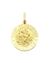 14K Yellow Gold Large Religious Saint Christopher Medal Charm Pendant