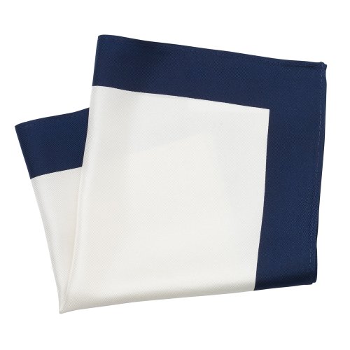Savile Row Mens White Navy Border Silk Pocket Square