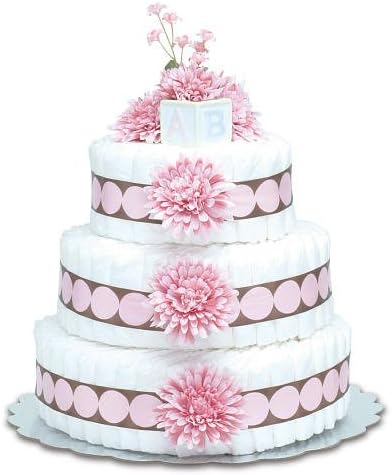 3-Tier Diaper Cake-Modern Pink Mums with Pink Chocolate Dots - Large from Baby Bloomers