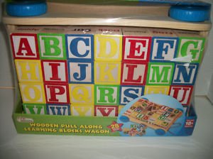Wooden Pull Along Learning Blocks Wagon
