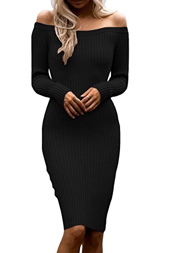 ZKESS Women's Long Sleeve Knit Sweater Pullover Dress