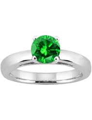 0.80 Ct Round Green SI1/SI2 Diamond 14K White Gold Solitaire Ring