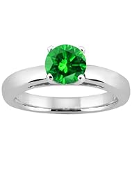 0.80 Ct Round Green SI1/SI2 Diamond 18K White Gold Solitaire Ring