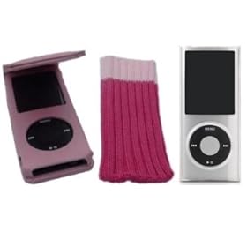 4G PINK FLIP CASE + PINK SOCK & FREE ICE BOX COVER FOR THE NEW APPLE iPOD NANO 4th GENERATION 8GB 16GB (SEP 2008) + NEW NECK STRAP