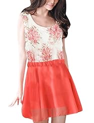 Chiffon Floral Print Sleeveless Elasticized   Waistline Scoop Neck Mini Dress 