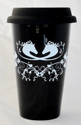 Tribal Horse Band Porcelain Travel Coffee Cup Tumbler - Black with White Design