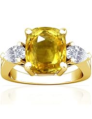 18K Yellow Gold Cushion Cut Yellow Sapphire Three Stone Ring